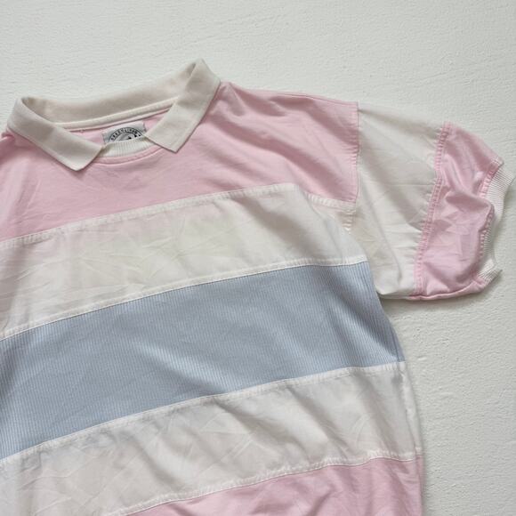 Vintage 80s Greenline Striped Collared Crewneck Patchwork Shirt, Size Large - Picture 3 of 9